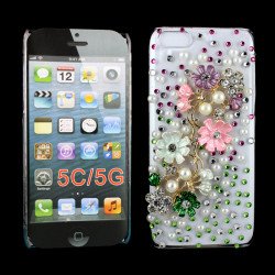 iPhone 5C 3D Clear Crystal Flower Diamond Case (Pink)